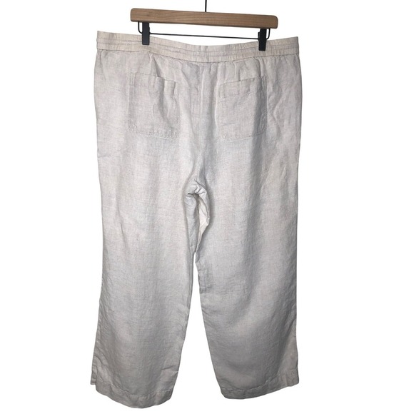 Talbots 100% Linen Drawstring Pants Women's 16P Beige Cropped Relaxed Fit Casual - Picture 2 of 16